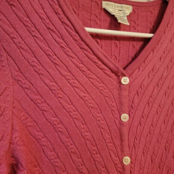 Petite Sophisticate Womens Cardigan Cable Knit Sweater Size Large Preppy Wool - Picture 4 of 5